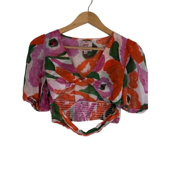 Banjanan Floral Aurora Top Short Sleeves V Neck XS - Picture 5 of 13